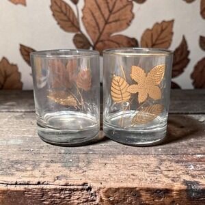Libbey Maple Leaf Lowball Glasses, Set of 2, Vtg Replacement Barware, Drinkware